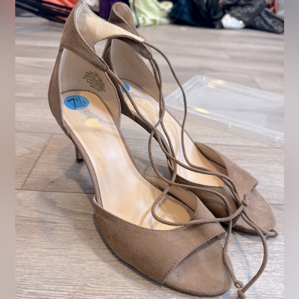 Nine West Brown Suede Women's Ankle Wrap Heels size 7.5